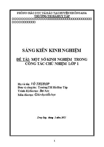 Báo cáo Giải pháp Một số kinh nghiệm trong công tác chủ nhiệm Lớp 1