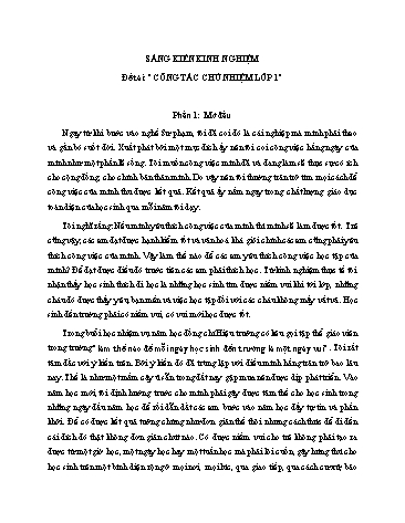 Báo cáo Sáng kiến Công tác chủ nhiệm Lớp 1