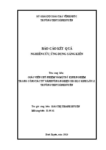 Báo cáo Sáng kiến Giáo viên chủ nhiệm và một số kinh nghiệm trong công tác tư vấn hướng nghiệp cho học sinh Lớp 12 trường THPT Bình Xuyên