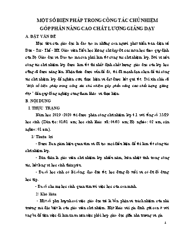 Báo cáo Sáng kiến Một số biện pháp trong công tác chủ nhiệm góp phần nâng cao chất lượng giảng dạy