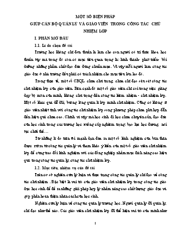 Sáng kiến kinh nghiệm Một số biện pháp giúp cán bộ quản lý và giáo viên trong công tác chủ nhiệm Lớp