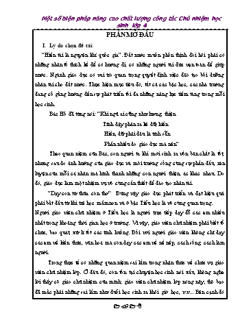 Sáng kiến kinh nghiệm Một số biện pháp nâng cao chất lượng công tác chủ nhiệm học sinh Lớp 4