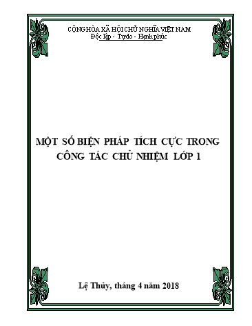 Sáng kiến kinh nghiệm Một số biện pháp tích cực trong công tác chủ nhiệm Lớp 1