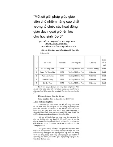 SKKN Một số giải pháp giúp giáo viên chủ nhiệm nâng cao chất lượng tổ chức các hoạt động giáo dục ngoài giờ lên lớp cho học sinh Lớp 3