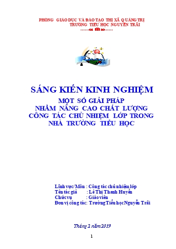 SKKN Một số giải pháp nhằm nâng cao chất lượng công tác chủ nhiệm lớp trong nhà trường Tiểu học