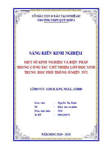 SKKN Một số kinh nghiệm và biện pháp trong công tác chủ nhiệm lớp học sinh Trung học phổ thông ở miền núi