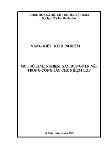 SKKN Một số kinh nghiệm xây dựng nền nếp trong công tác chủ nhiệm Lớp 1