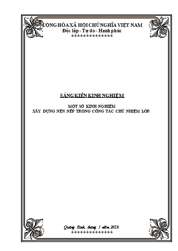 SKKN Một số kinh nghiệm xây dựng nền nếp trong công tác chủ nhiệm lớp tại Lớp 4B trường Tiểu học số 2 Liên Thủy