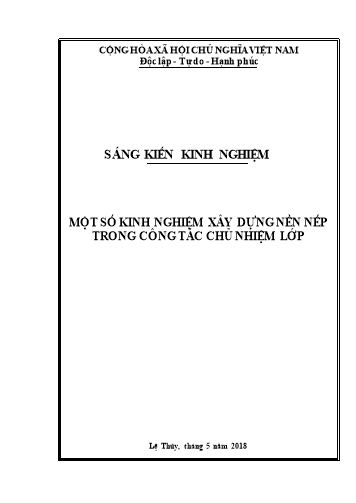 SKKN Một số kinh nghiệm xây dựng nền nếp trong công tác chủ nhiệm lớp ở Lớp 2 trường Tiểu học Mỹ Thủy