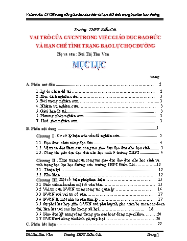 SKKN Vai trò của giáo viên chủ nhiệm trong việc giáo dục đạo đức và hạn chế tình trạng bạo lực học đường