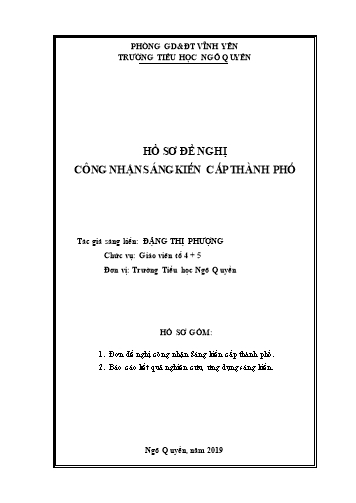 Báo cáo Sáng kiến Một số biện pháp tích cực để làm tốt công tác chủ nhiệm lớp trong trường tiểu học tại tỉnh Vĩnh Phúc