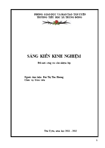 Sáng kiến kinh nghiệm Đổi mới công tác chủ nhiệm lớp